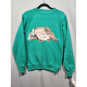 Vintage Christmas Graphic "Santa, I Want It Now" Crewneck Sweatshirt Small Green